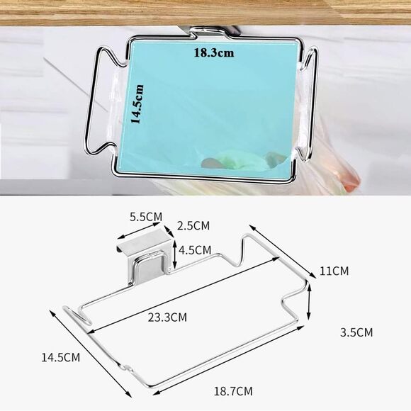 Trash Bag Holder Stainless Steel Cabinet Door Hanging Kitchen Garbage Bin - Picture 3 of 7